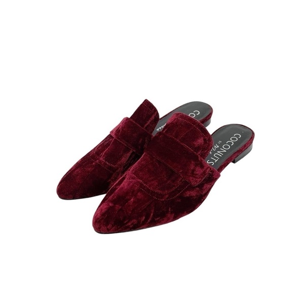 Coconuts by Matisse Funky Crushed Velvet Mules Size 8.5 Burgundy Wine Flats - Picture 11 of 13